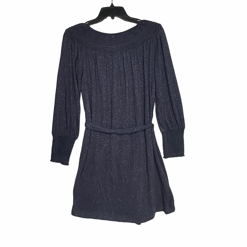 Size S Women's LOFT Gray Speckled White Long Sleeve Belted knit Dress boat neck - Picture 2 of 8
